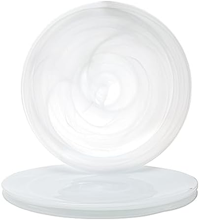 Vikko Charger Plates, Set of 4 White Alabaster Dinner Plates, 13" Plate with Marbelized, Swirl Design, Elegant Glass Charger, Dishwasher Safe