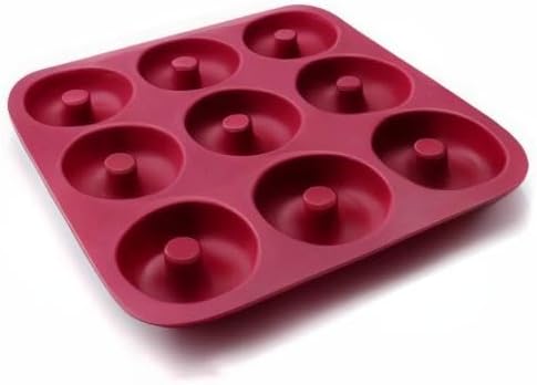 Large Silicone Donut Pan for Baking, 9 Cavity Non-Stick Food Grade Silicone Donut Molds, Doughnut Pan and Bagel Pans for Baking & Kitchen, BPA Free 11.2 x 11.1 Inches, Dishwasher Safe - Red