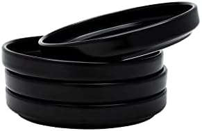 Vikko Dessert Plate, Set of 4 Elegant Dessert Plates with Rim, Black, Porcelain, Stackable 6 Inch Dessert Plates, Dishwasher Safe