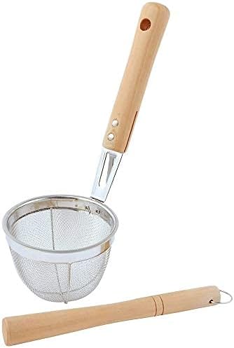 TIKUSAN Miso Strainer and Muddler Miso Dissolver Misokoshi Stainless Steel with Wooden Muddler for Making Miso Soup Made in Japan Small Size