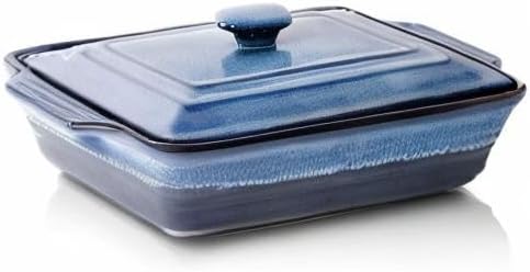 KOOV Ceramic Casserole Dish with Lid, Covered Rectangular Casserole Dish Set, Lasagna Pans with Lid for Cooking, Baking dish With Lid for Dinner, Kitchen, 9 x 13 Inches, Reactive Glaze (Nebula Blue)