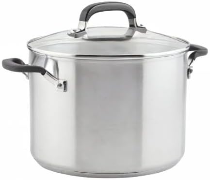 KitchenAid Stainless Steel Stockpot with Measuring Marks and Lid, 8 Quart, Brushed Stainless Steel