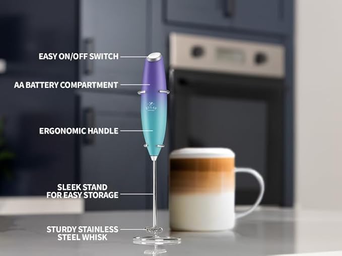 Zulay Kitchen Powerful Milk Frother Wand With 4 AA Duracell Batteries - Ultra Fast Handheld Drink Mixer - Electric Whisk Foam Maker for Coffee, Lattes, Cappuccino, Matcha & Creamer -