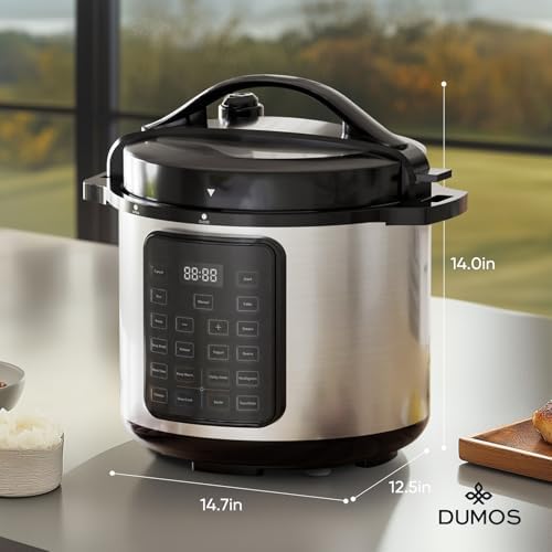 DUMOS 16-in-1 Electric Pressure Cooker 8 QT Stainless Steel Multi Cooker Electric for Pressure, Rice, Steamer, Yogurt Maker, Slow Cook, Sliver