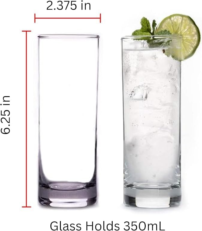 LEMONSODA Premium Highball 12oz Glass Set - Elegant Tom Collins Glasses Set of 6, 12, and 48 Tall Drinking Water Glasses - Bar Glassware for Mojito, Whiskey, Cocktail (Set of 12)