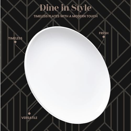 Vikko Dinner Plate, Set of 4 White Plates, Ceramic Dinner Plates Set, Stackable 11 Inch Extra Large Dinner Plates for Every Day and Special Occasion, Restaurant Style, Dishwasher Safe, Microwave Safe