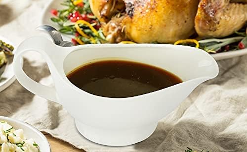 Nucookery Large Classic 17 Oz Gravy Boat with Warmer, White Fine Porcelain Saucier with Big Dripless Lip Spout, Bowl For Thanksgiving, Warming Sauces, Salad Dressings, Milk, Microwave & Freezer Safe
