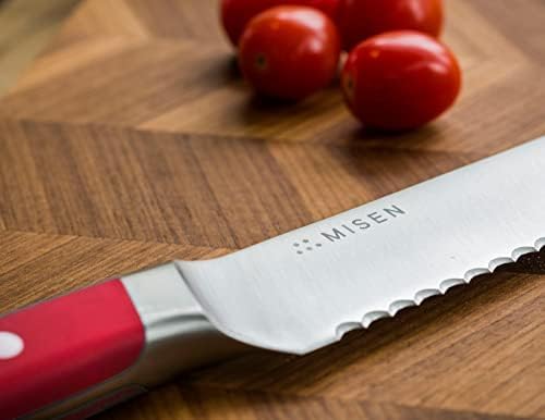Misen Serrated Bread Knife – High-Carbon Japanese AUS8 Steel – Effortless Slicing of Bread, Pastries, and Fruits – Razor-Sharp Edge and Durable Blade with Ergonomic Handle - 10", Blue