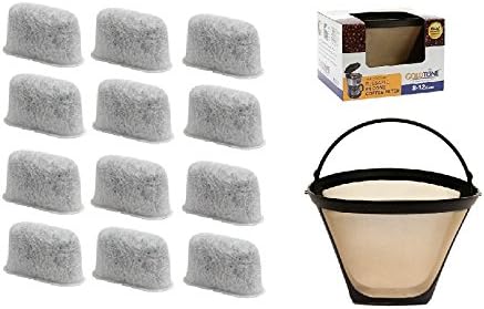 GOLDTONE 8-12 Cup Coffee Filter & Set of 12 Charcoal Water Filters fits Cuisinart Coffee Maker and Brewers. Replaces your CUISINART #4 Cone Reusable Coffee Filter & CUISINART Water Filter