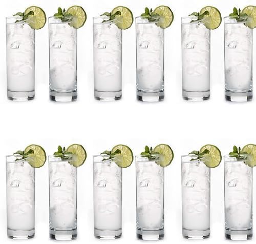 LEMONSODA Premium Highball 12oz Glass Set - Elegant Tom Collins Glasses Set of 6, 12, and 48 Tall Drinking Water Glasses - Bar Glassware for Mojito, Whiskey, Cocktail (Set of 12)