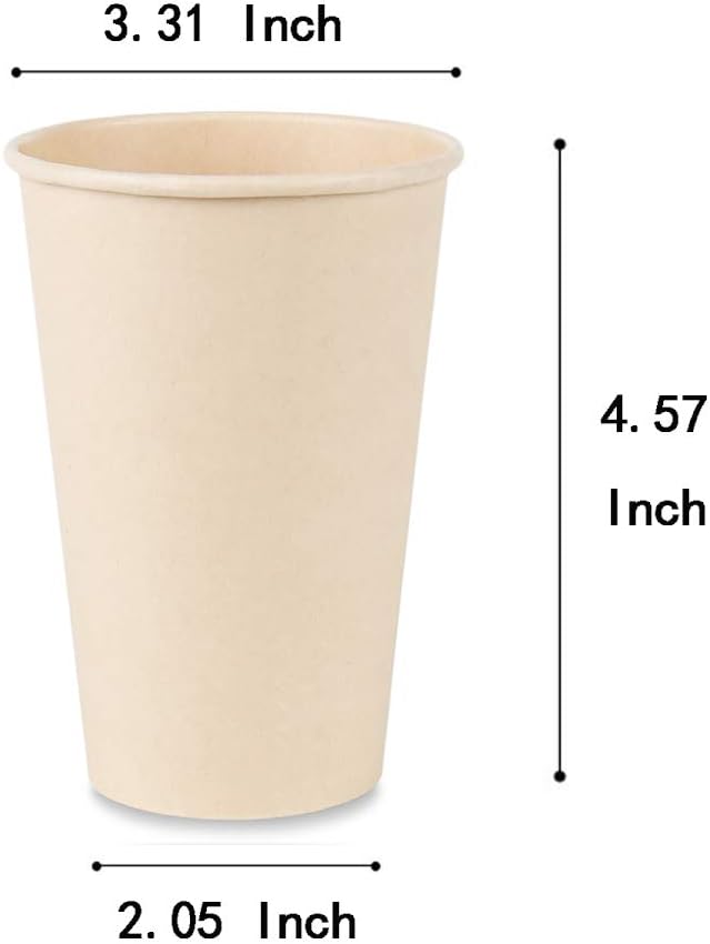 100 Count 12 oz Plant Fiber Disposable Light Brown Paper Coffee Cups, Perfect for Hot Drink, Hot Coffee, Hot Cocoa, Hot Tea, 12oz Water cups