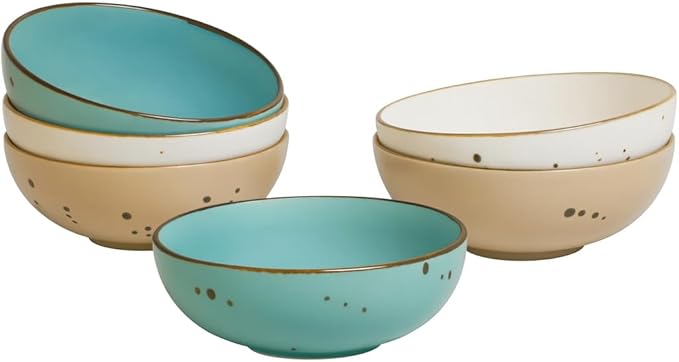 Esfour Round Porcelain Bowls - 18 Ounce - Set of 6 - Microwave, Oven, Dishwasher-Safe, Scratch Resistant, Porcelain Durable Small Dishes Bowls for Cereal, Salad, Pasta, Soup Dessert - Assorted Natural