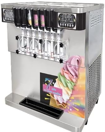 Kolice commercial ETL heavy duty tabletop 7 flavors soft serve ice cream machine, 4+3 mixed flavors frozen yogurt gelato soft ice machine-upper tanks refrigerated, full transparent dispensers
