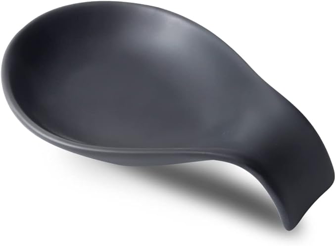Nihow Ceramic Spoon Rest: 4 Inch Stable Utensil Rest - Heat Resistant Spoon Holder for Kitchen counter/Countertop/Stove Top - Dishwasher Safe - Matte Black (1 PC)