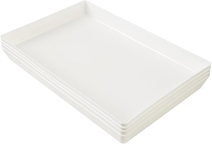 US Acrylic White Plastic Serving Trays (Set of 4) 15” x 10” | Large Unbreakable Reusable Rectangular Party Platters | Serve Appetizers, Fruit, Veggies, & Desserts | BPA-Free & Made in USA