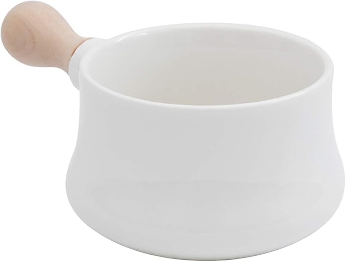 DOITOOL Butter Warmer, 380ml Enamel Milk Pot for Stove Top, Small Sauce Pan with Wooden Handle, Butter Melting Pot Milk Pan, Small Soup for Home Kitchen Cooking Heating Boiling