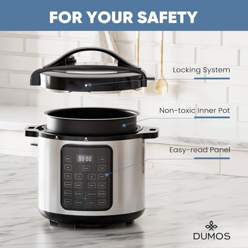 DUMOS 16-in-1 Electric Pressure Cooker 8 QT Stainless Steel Multi Cooker Electric for Pressure, Rice, Steamer, Yogurt Maker, Slow Cook, Sliver