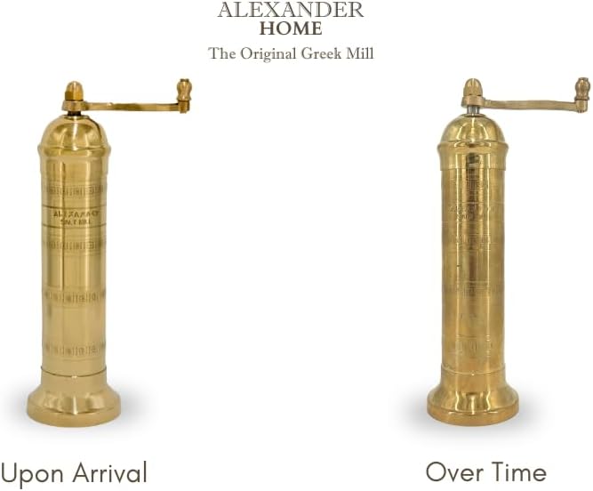 The Original Greek Salt Mill 8 Inch Tall | European Salt Mill Grinder with Crank Handle | Manual Salt Grinder | Salt Refillable - Brass