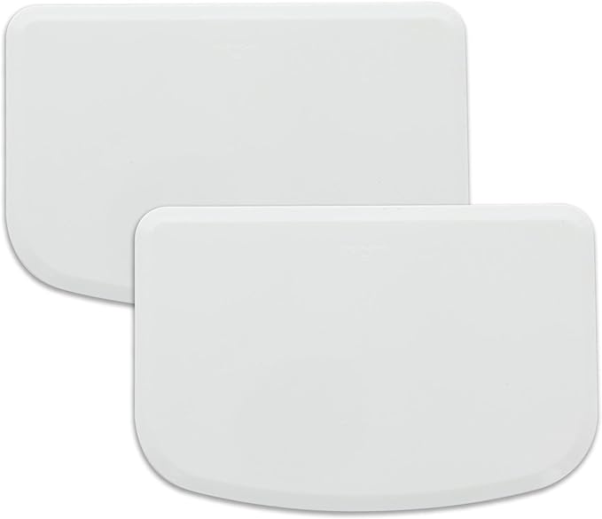 Plastic Bench Scraper for Baking - 2 White Bowl Scraper - Flexible Food Safe Dough Scraper Multipurpose Good Grip Curved and Flat Edge Dough Cutter - Essential Pan Scraper for Kitchen Use - RamPro