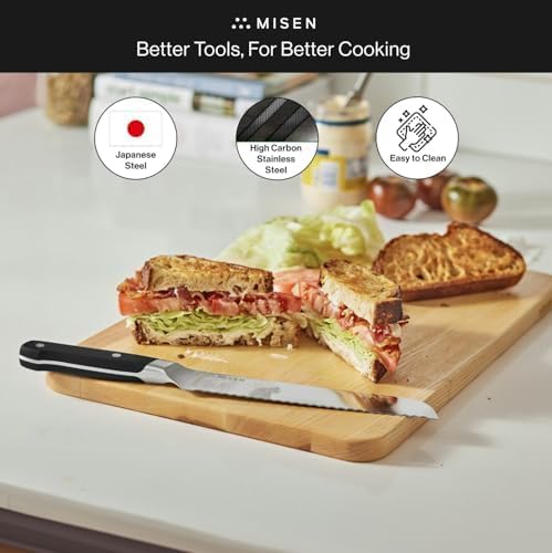 Misen Serrated Bread Knife – High-Carbon Japanese AUS8 Steel – Effortless Slicing of Bread, Pastries, and Fruits – Razor-Sharp Edge and Durable Blade with Ergonomic Handle - 10", Blue