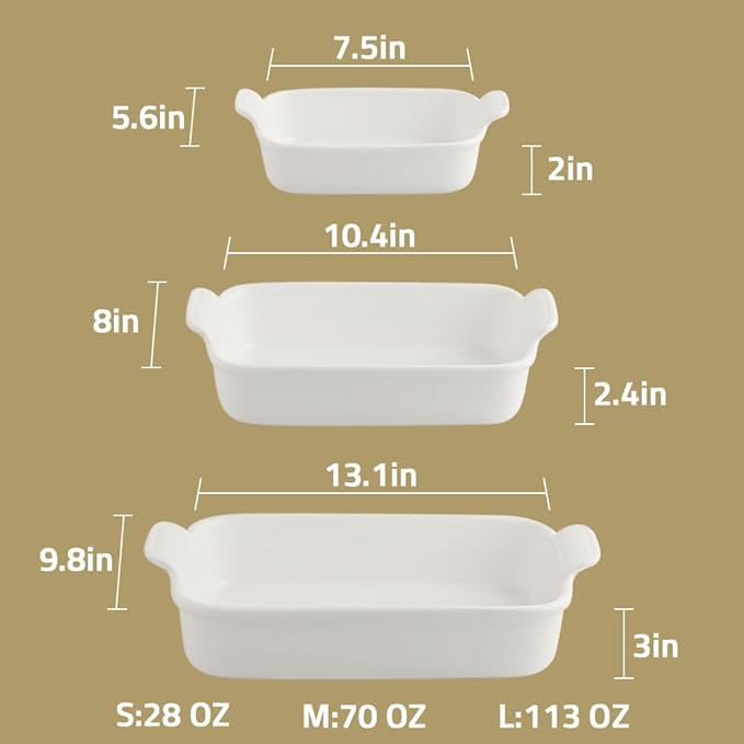 Sweejar Baking Pans Set, Ceramic 9x13 Baking Dish with Handle, Rectangular Casserole Dishes for Oven, Bakeware Sets of 3, Durable Lasagna Pan Deep for Kitchen, Banquet, Wedding Gift(Red)