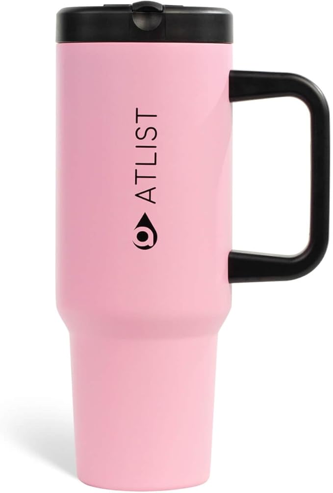 100% Leakproof 40 oz Tumbler with Handle & 4-in-1 SipSwig Lid, Built-In Flip Straw & External Stainless Steel Straw, Insulated Stainless Steel Cup, BPA-Free, Pink & Black