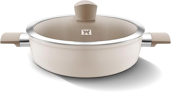 Aluminum Saute Pot with Ceramic Coated Non-Stick Surface, 7-Layer Coating, Tempered Glass Lid, All Cooktops Compatible, PFOA, PFAS, Lead, Cadmium Free, 4.44L / 4.69Quarts