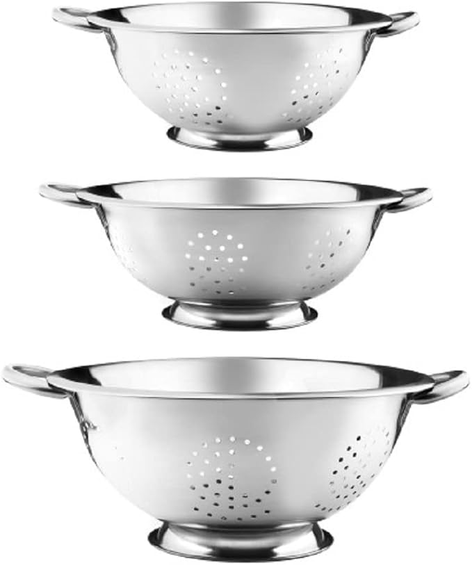 YBM Home Colander Stainless Steel Set With Heavy Duty Handles Strainer With Self Draining Stable Ring Base