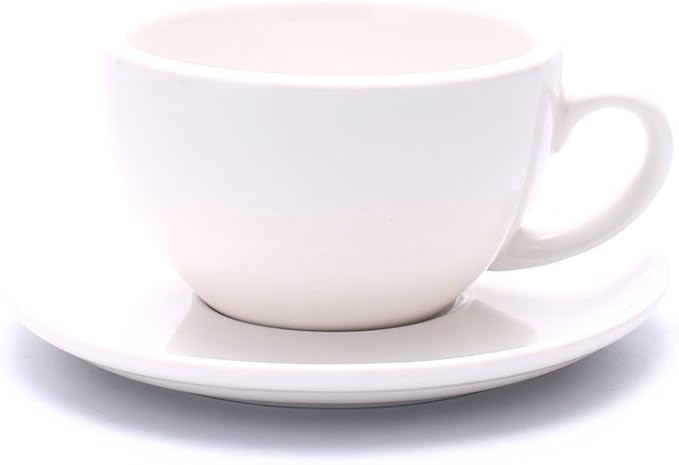 Cappuccino Barista Cup and Saucer Latte Art & Americano, New Bone China Coffee Shop Use (Glossy White, 8.5 oz)