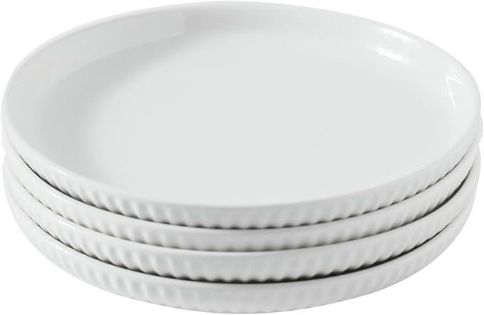 Hasense Dinner Plate Set of 4, 10 Inch Porcelain Plates for Kitchen, Large Salad Plates for Lunch, Dinnerware Dish for Restaurant, Home, Microwave Safe Plates for Wedding & Housewarming Gift, White