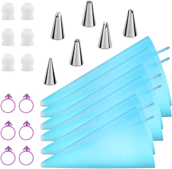 Reusable Piping Bags and Tips Set, Cake Decorating Tools with Icing Pastry Bags, Icing Bags Tips, Couplers and Frosting Bags Ties for Cookie Cupcakes