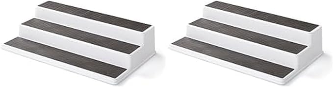 Copco 2555-0188 Non-Skid 3-Tier Spice Pantry Kitchen Cabinet Organizer, 15-Inch, White/Gray (Pack of 2)