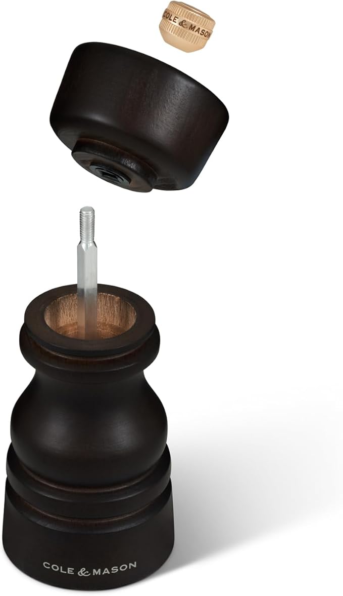 Cole & Mason London Refillable Spice Mill - Kitchen & Home Accessory - Table Salt Grinder - Salt Mill with Ceramic Mechanism - 5", Chocolate Wood