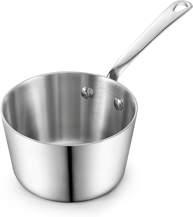 D&M Butter Warmer 0.39 Quart, Multi-Ply Clad Stainless Steel Milk Frother and Chocolate Melting Pot, Small Saucepan for Induction Stovetop, Coffee, Butter, Syrup