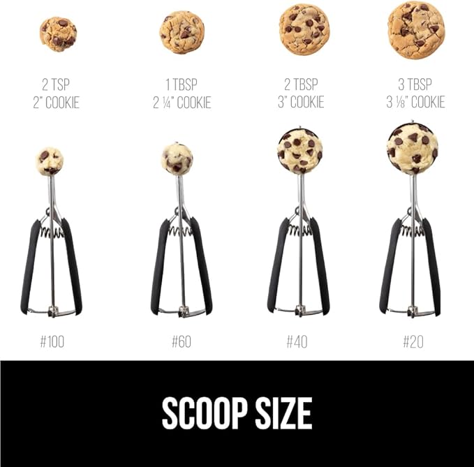 GORILLA GRIP Stainless Steel Cookie Scoop for Baking, 3 TBSP, Multipurpose Melon Baller, Meatball Spring Scoops, Perfect Portion Sizes, Easy Food Release, Scooper Size 20, BPA-Free Kitchen Tool, Black