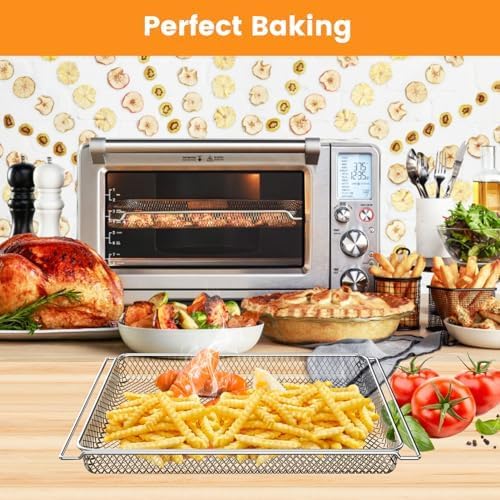 GCQ Air Fryer Basket for Breville BOV900BSS BOV950BSS Smart Oven Air Fryer Pro,16.5"D x 11.8"W x 0.5"H Food Grade Steel Dehydrate Mesh Baskets Accessories Tray for Breville Air Fryer Toaster Oven