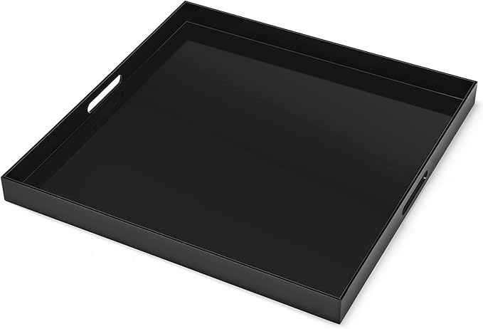 17×17 inches Oversized Black Acrylic Ottoman Tray Extra Large Decorative Tray Spill-Proof Serving Trays with Handles King-Size Safe Edge Organizer for Coffee Table Countertop Breakfast