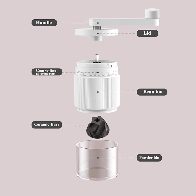 Portable Manual Coffee Grinder with 35 Adjustable Settings,Hand Coffee Bean Mill with 30g Capacity & Crank for Espresso, Pour Over, French Press, Travel (White)