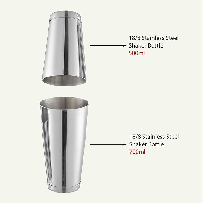 Boston Cocktail Shaker Set, 17 oz and 24 oz Stainless Steel Weighted Shaker Tins, Professional Bar Tools for Bartender, Metal Martini Shaker Drink Mixer for Bartending (Silver)