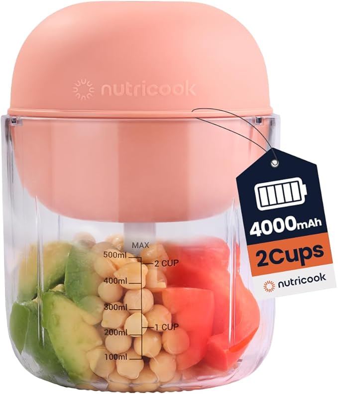 Choppi Cordless Electric Vegetable Chopper & Mini Food Processor for Dicing, Shredding, Mincing, and Puree, Portable and Rechargeable, 2-Cup, 500 mL, 4000 mAh Battery, Canyon Sunset