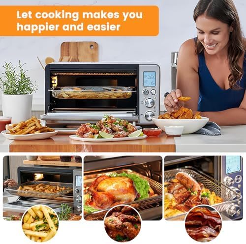 GCQ Smart Oven Air Fryer Pro Accessories for Breville BOV900BSS BOV950BSS, 16.5"D x 11.8"W x 0.5"H Food Grade Steel Dehydrate Mesh Baskets Accessories Tray for Breville Air Fryer Toaster Oven