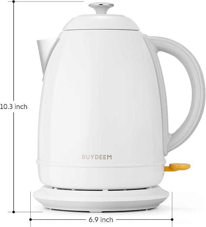 BUYDEEM K640 Stainless Steel Electric Tea Kettle with Auto Shut-Off and Boil Dry Protection, 1.7 Liter Cordless Hot Water Boiler with Swivel Base, 1440W, Arctic White