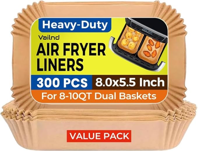 Vailnd 300Pcs Air Fryer Paper Liners Disposable, 8x5.5" Rectangle Parchment Paper, Sheets, Non-stick Liners for Rectangular Airfryer Basket Oilproof Waterproof