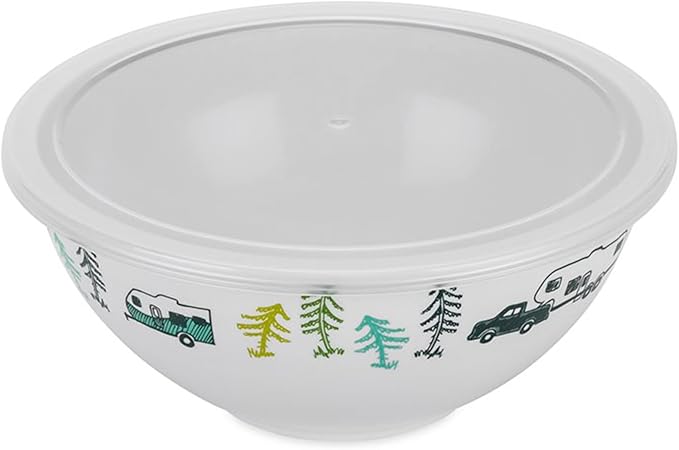 Camco Nesting Bowl Set with Lids - Features Life is Better at The Campsite Design - Camping Dishware Set Includes 4 Durable Melamine Bowls with 4 Plastic Lids - Camping Kitchen Essentials(53451)