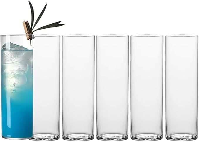 Drinking Glasses 12oz, Thin Collins Glasses Set of 6,Clear Tall Glass Cups For Water, Juice, Beer, Drinks, and Cocktails and Mixed Drinks (6pcs CollinsGlass 180mm)
