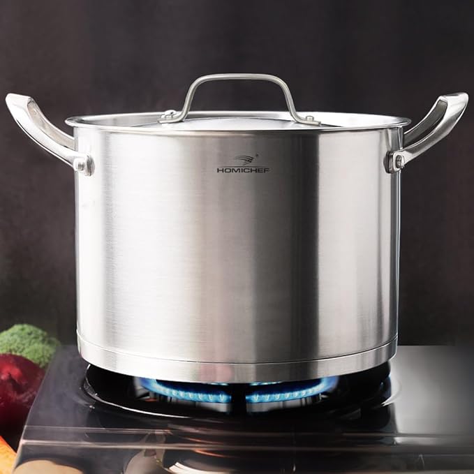 HOMI CHEF HEAVY ECOLOGICAL NICKEL FREE Stainless Steel Stock Pot 8QT with Lid (No Toxic Non Stick Coating, 5.1LBS) - Induction Pot 8 Quart Matte Polished Cooking Pot