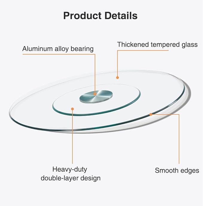 20" Glass Lazy Susan Turntable for Dining Table Large Tabletop Centerpiece Kitchen Rotating Tray Clear Serving Plate Round