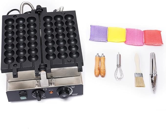 1800W Commercial Bubble Waffle Maker, 6 Grids Electric Waffle Maker Non-Stick Stainless Steel Belgian Waffle Iron w/Time & Temper Adjustable|180°Rotating, Large Waffle Machine for Restaurant Party
