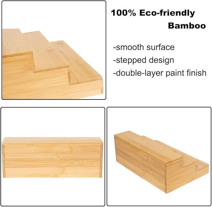 Bamboo Spice Rack Organizer for Cabinet Wooden Spice Shelf for Kitchen Pantry Storage Organizer 3 Tier Countertop(2 Pack)