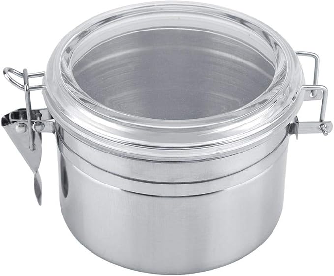 Steel Coffee Containers with Shelf, Coffee Bean Storage with Airtight Locking Clamp and Spoon, Large Capacity Food Storage Jar for Kitchen